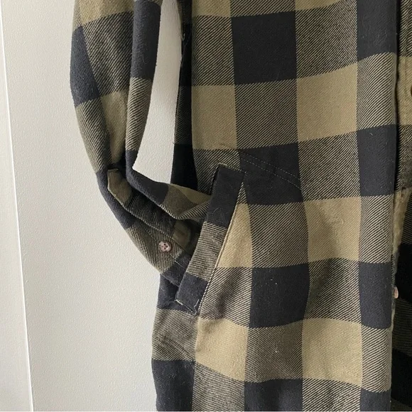 Duluth Trading Folklore Flannel Duster Shirt Jacket PLAID Green Black - Picture 8 of 10